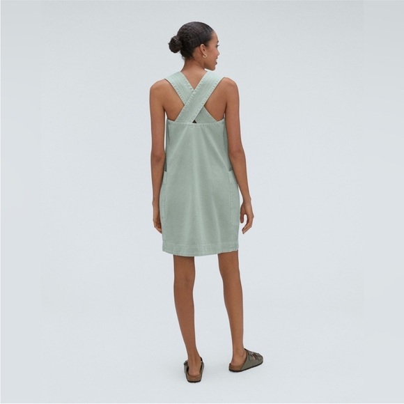 Everlane The Cross Back Apron Dress Eucalyptus Green Organic Cotton Medium - Picture 2 of 12